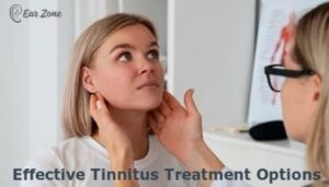 Featured image of a doctor checking the neck muscles of a lady patient. Article on 14 effective tinnitus treatment options