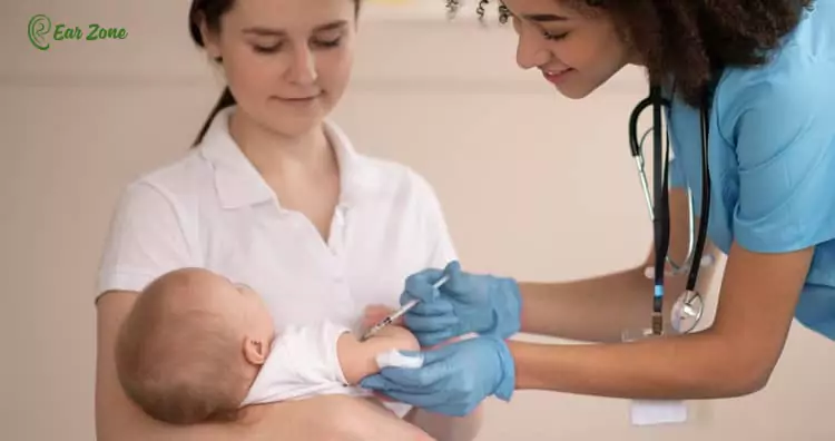 Photo of Baby getting vaccinated to prevent ear infection. Blog on 9 Symptoms of Ear Infection in Babies – Advice for Worried Parents