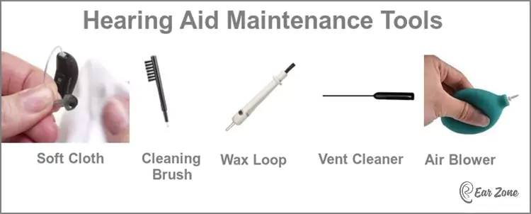 Hearing aid maintenance tools. Blog image showing 5 different tools.