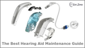 Expanded view of a hearing aid. Featured image of an article on the best hearing aid maintenance guide