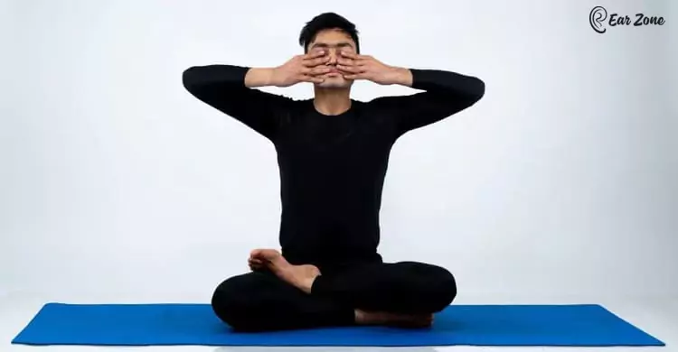 Hand position for Bhramari Pranayama or bee breath. Ear Zone blog Yoga For Tinnitus